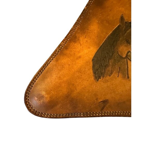 Vintage Tooled Leather Horse Wall Art Triangle Western Decor Saddle Style - Picture 10 of 15